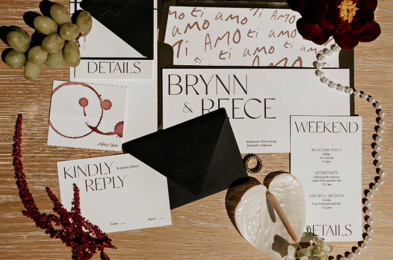 bardessono styled shoot invitation flat lay