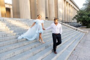 Kurstan Buck and Grant Hyams Nashville Engagement on steps