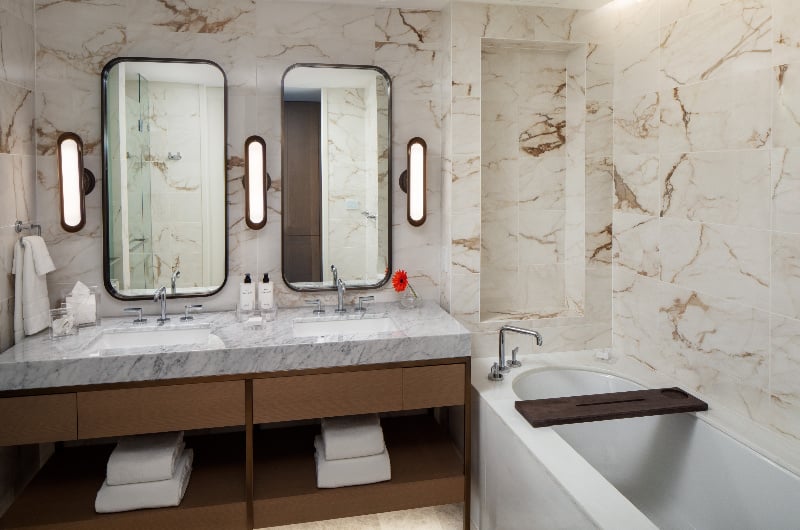 the conrad nasvhille luxury in downtown music city king bedroom bathroom