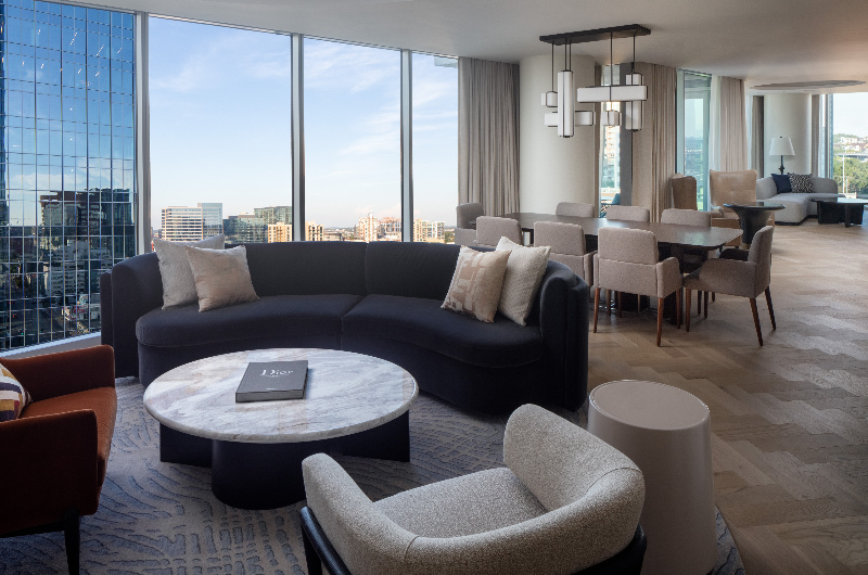 the conrad nasvhille luxury in downtown music city king bedroom living room