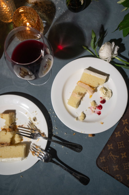 Julia Van de Bogart and John Rand Dorney real wedding cake on plate