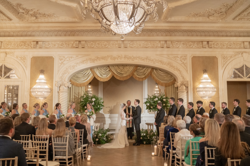 Julia Van de Bogart and John Rand Dorney real wedding ceremony wide image