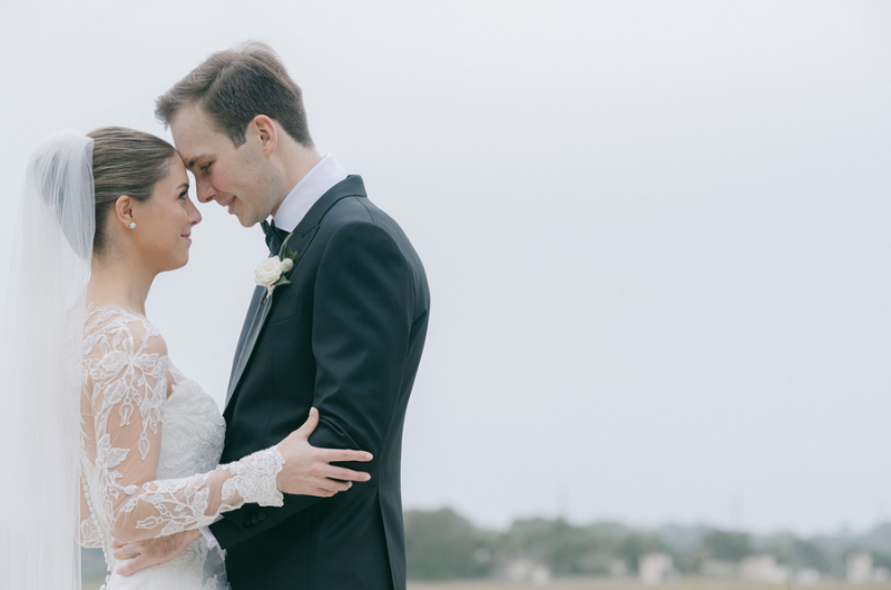 Julia Van de Bogart and John Rand Dorney real wedding embrace garden