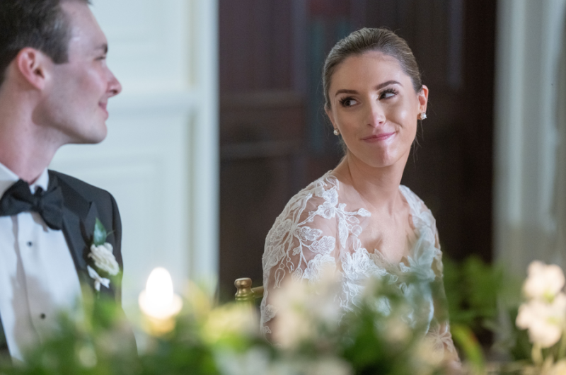 Julia Van de Bogart and John Rand Dorney real wedding speech table