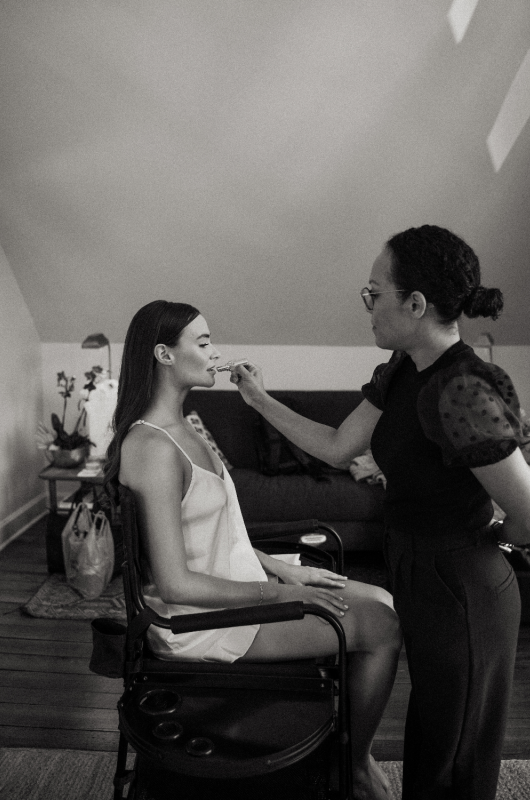 Tessa Soufrant and Ansel Huckabee Real Wedding bride in makeup chair