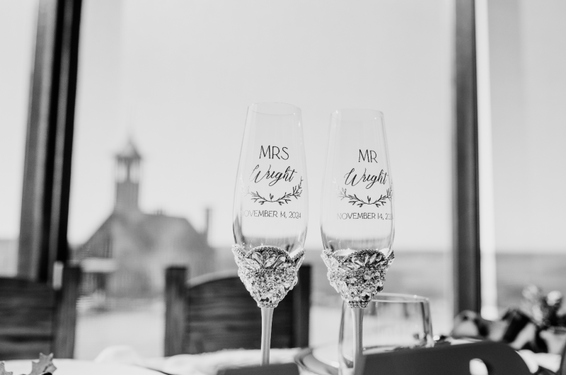 Sheila Basel & Wayne Wright real wedding mrs wright and mr wright wineglasses