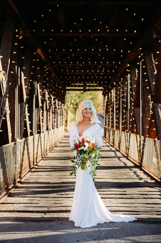 Sheila Basel & Wayne Wright real wedding couple reveal Sheila Brasel and Wayne Wright bride on a bridge