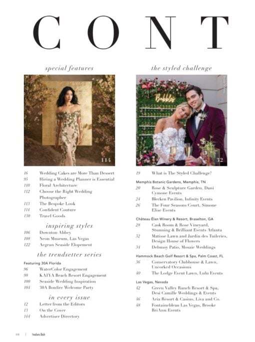 Southern Bride Magazine Summer-Fall 2025 TOC 1