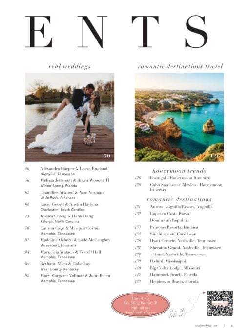 Southern Bride Magazine Summer Fall 2025 TOC 2