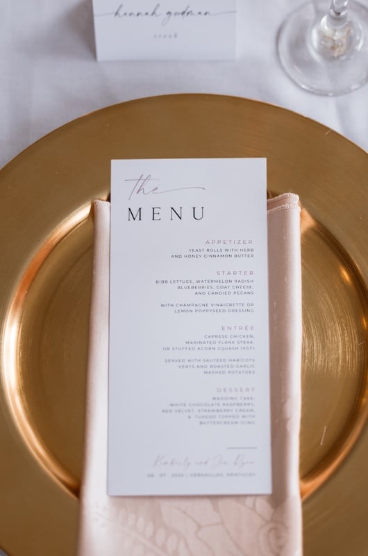 Kimbelry and Jon Ryan Menu