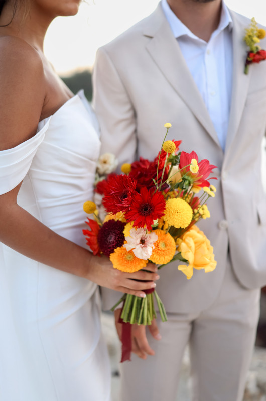 Jane Co Weddings Events Designs Lena Beach The Styled Challenge Tulum MX bridal bouquet red and yellow