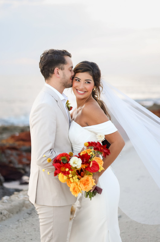 Jane Co Weddings Events Designs Lena Beach The Styled Challenge Tulum MX bridal bouquet red and yellow