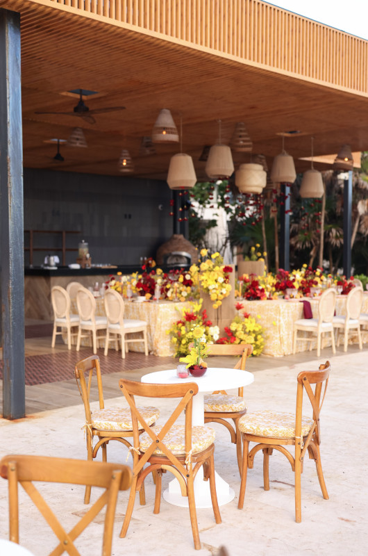 Jane Co Weddings Events Designs Lena Beach The Styled Challenge Tulum MX yellow and red decor