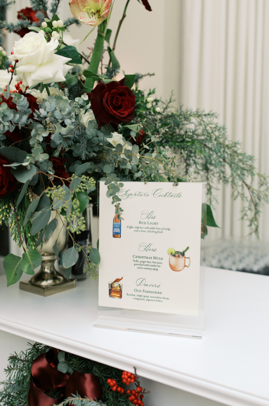 Holiday Magic Christmas Real Weddings Design Inspiration alex kenny bar menu