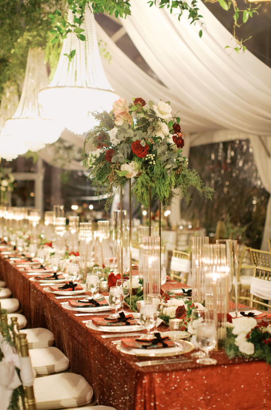 Holiday Magic: Christmas Real Weddings Design Inspiration alex kenny long reception table