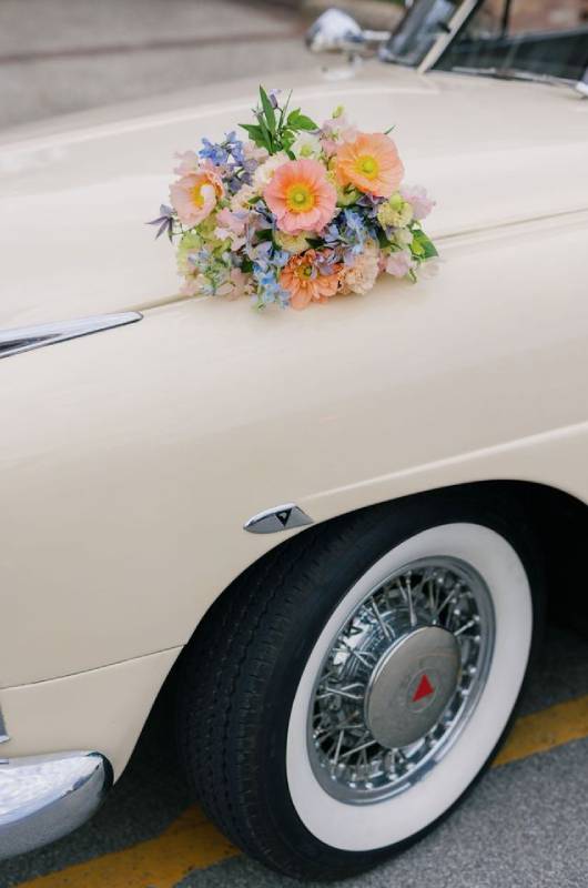 southern garden wedding inspiration at magnolia manor new bern nc styled shoot white car