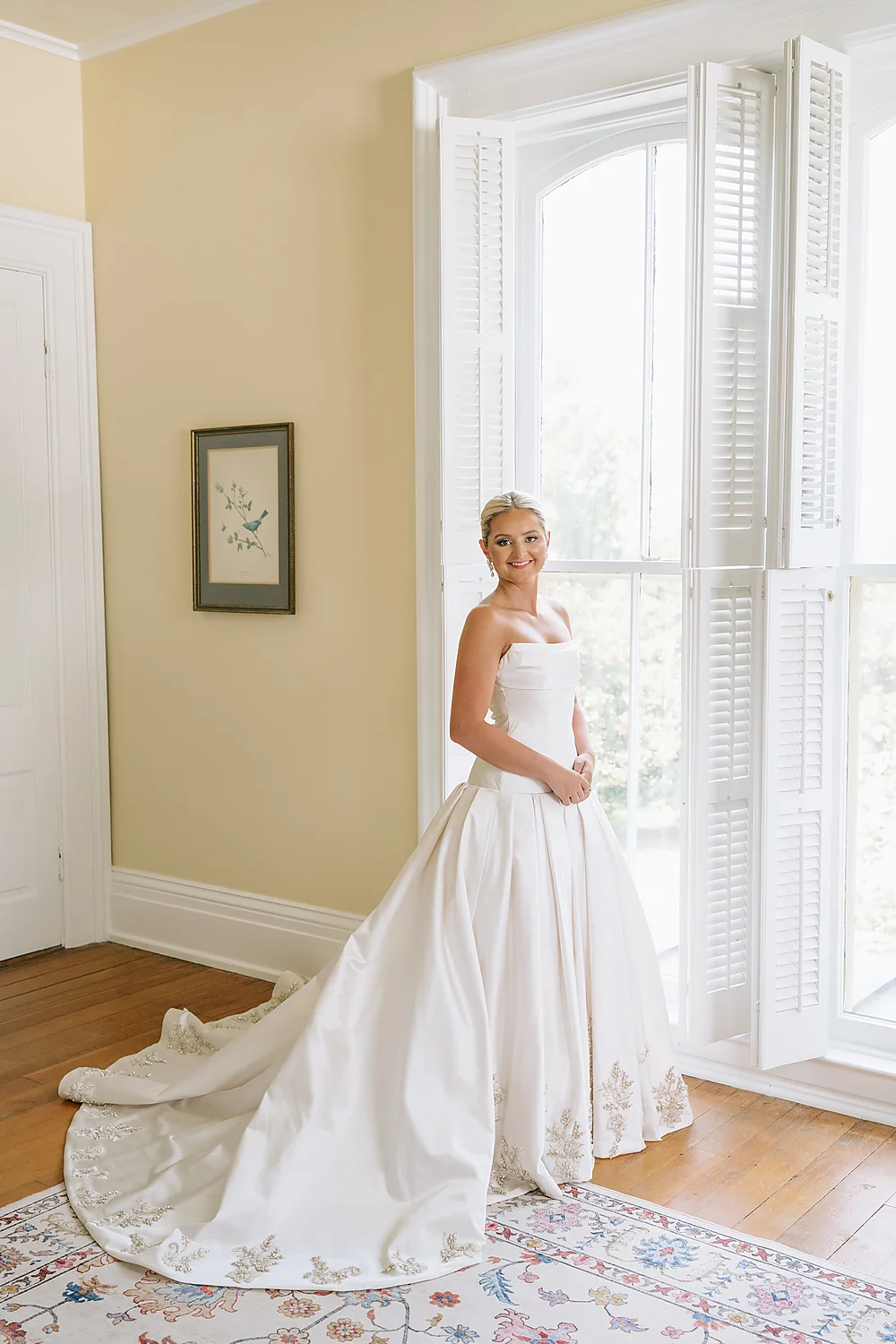 Liza Holley Jonathan Kosier elegant bride wedding dress indoors Glendale Kentucky Rooted In Wild Photo