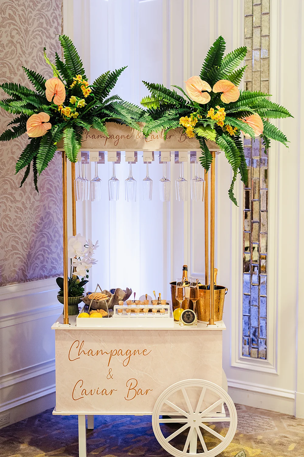 Mod Events Designs Eau Palm Beach elegant lavish bar cart Sia Weddings Photography