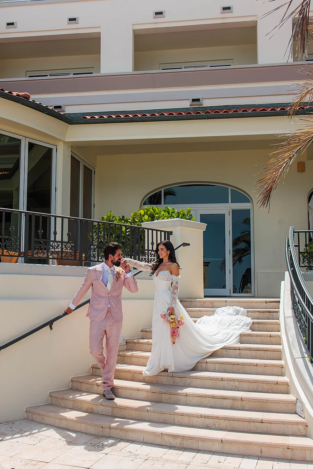 Mod Events Designs Eau Palm Beach romantic wedding beautiful stairs elegant couple Sia Weddings Photography