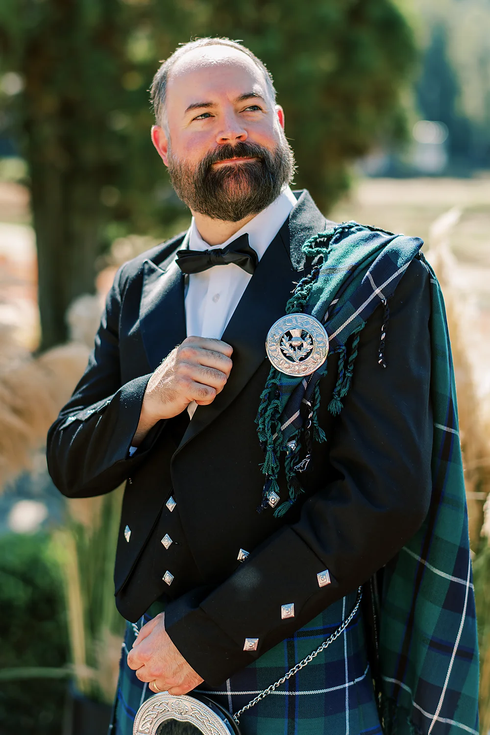 Christina Collins And Brian Gardner man in traditional scottish attire North Carolina Meghan Rose Photography