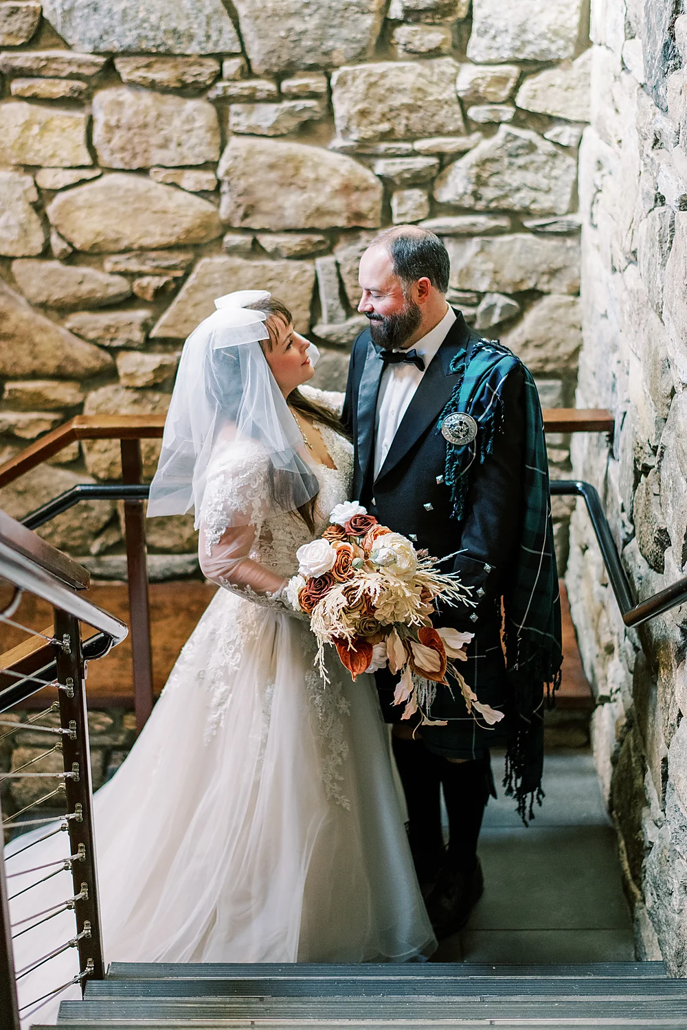 Christina Collins And Brian Gardner married couple staircase romantic traditional North Carolina Meghan Rose Photography