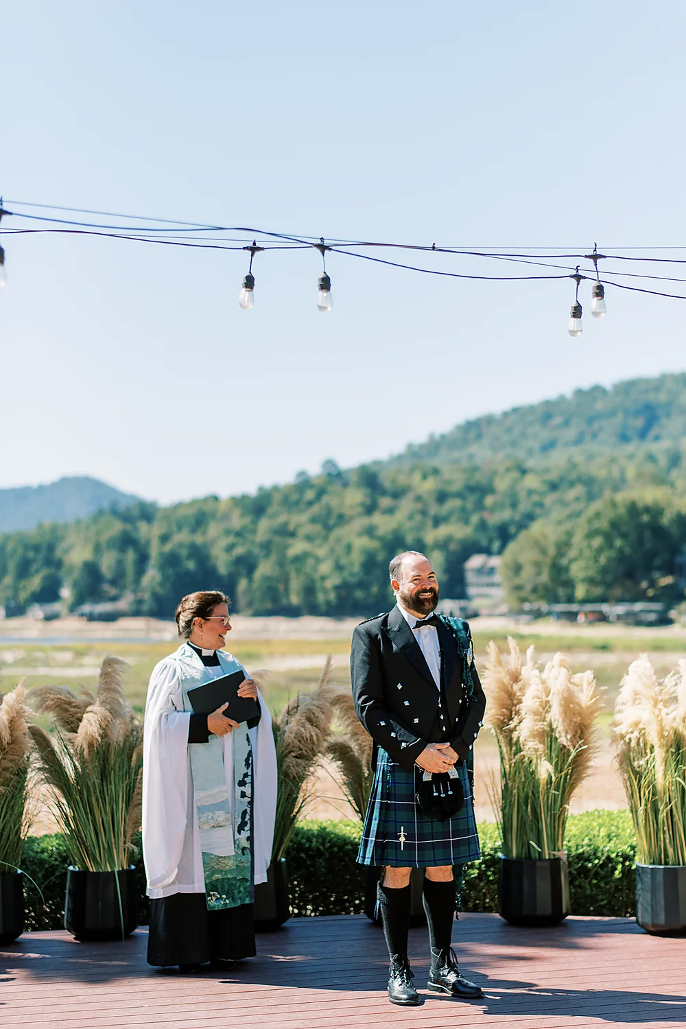 Christina Collins And Brian Gardner outdoor wedding ceremony kilt officiant North Carolina Meghan Rose Photography