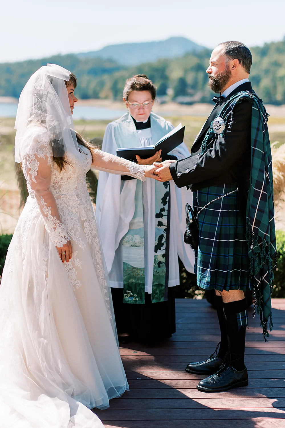 Christina Collins And Brian Gardner outdoor wedding ceremony tartan vows North Carolina Meghan Rose Photography