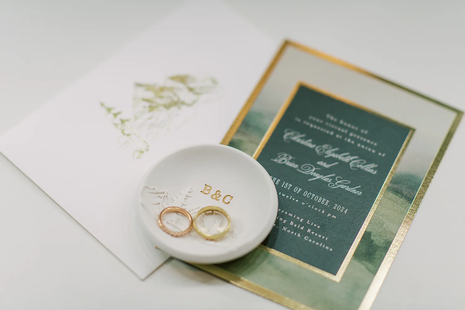 Christina Collins And Brian Gardner wedding rings invitations white North Carolina Meghan Rose Photography Christina Collins And Brian Gardner wedding rings invitations white North Carolina Meghan Rose Photography