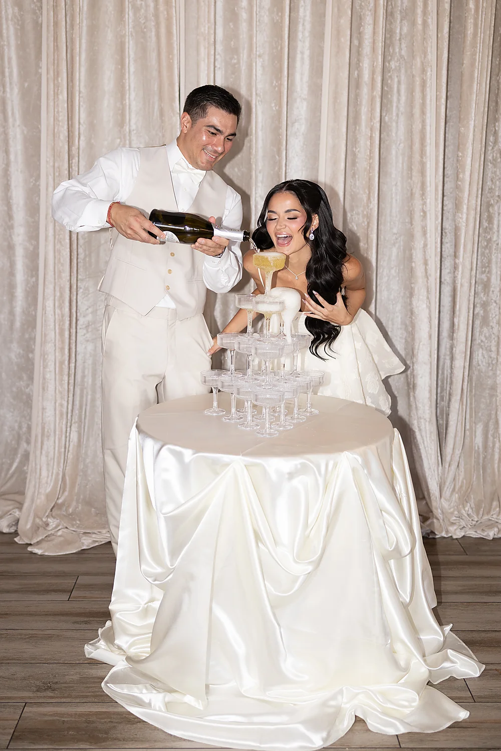 Love In Waves A Modern Luxury Wedding Editorial In Las Vegas champagne tower wedding celebration