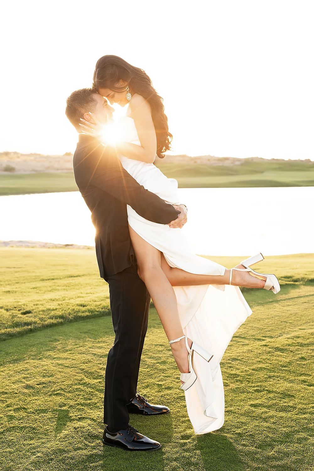 Love In Waves A Modern Luxury Wedding Editorial In Las Vegas romantic sunset embrace couple