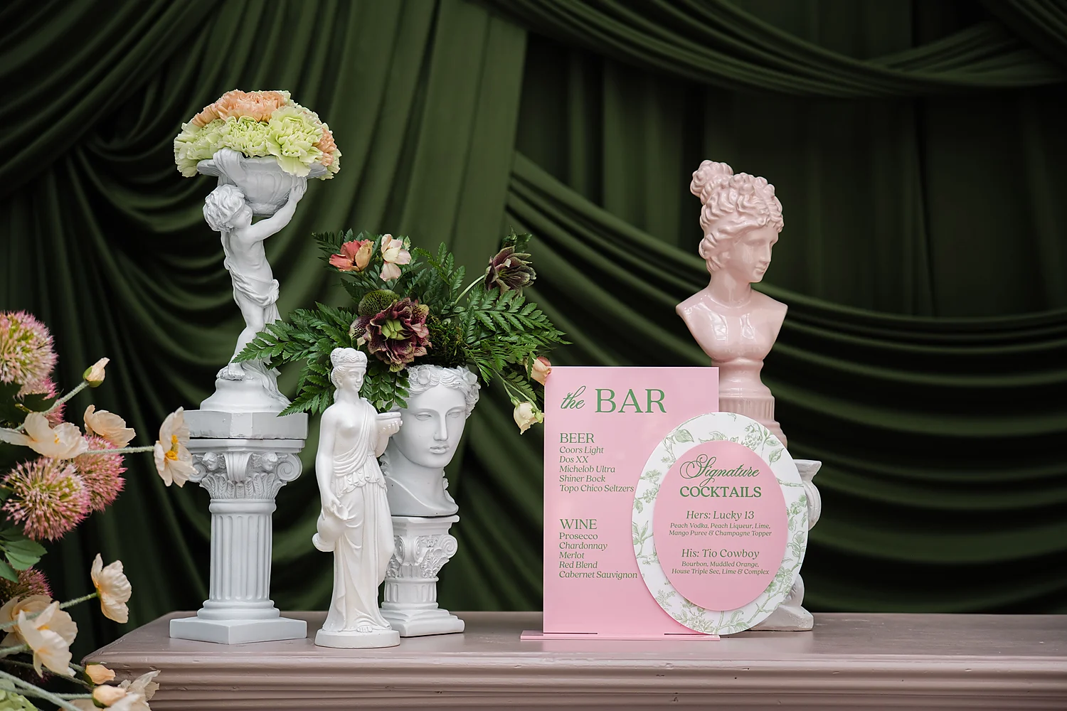 Stunning Brilliant Events Designs The Joule Trendsetter Series Dallas Tx bar menu floral busts