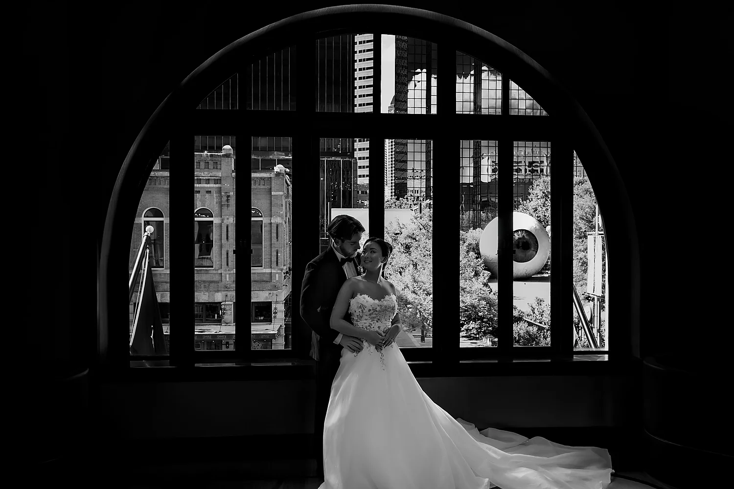 Stunning Brilliant Events Designs The Joule Trendsetter Series Dallas Tx wedding couple arched window