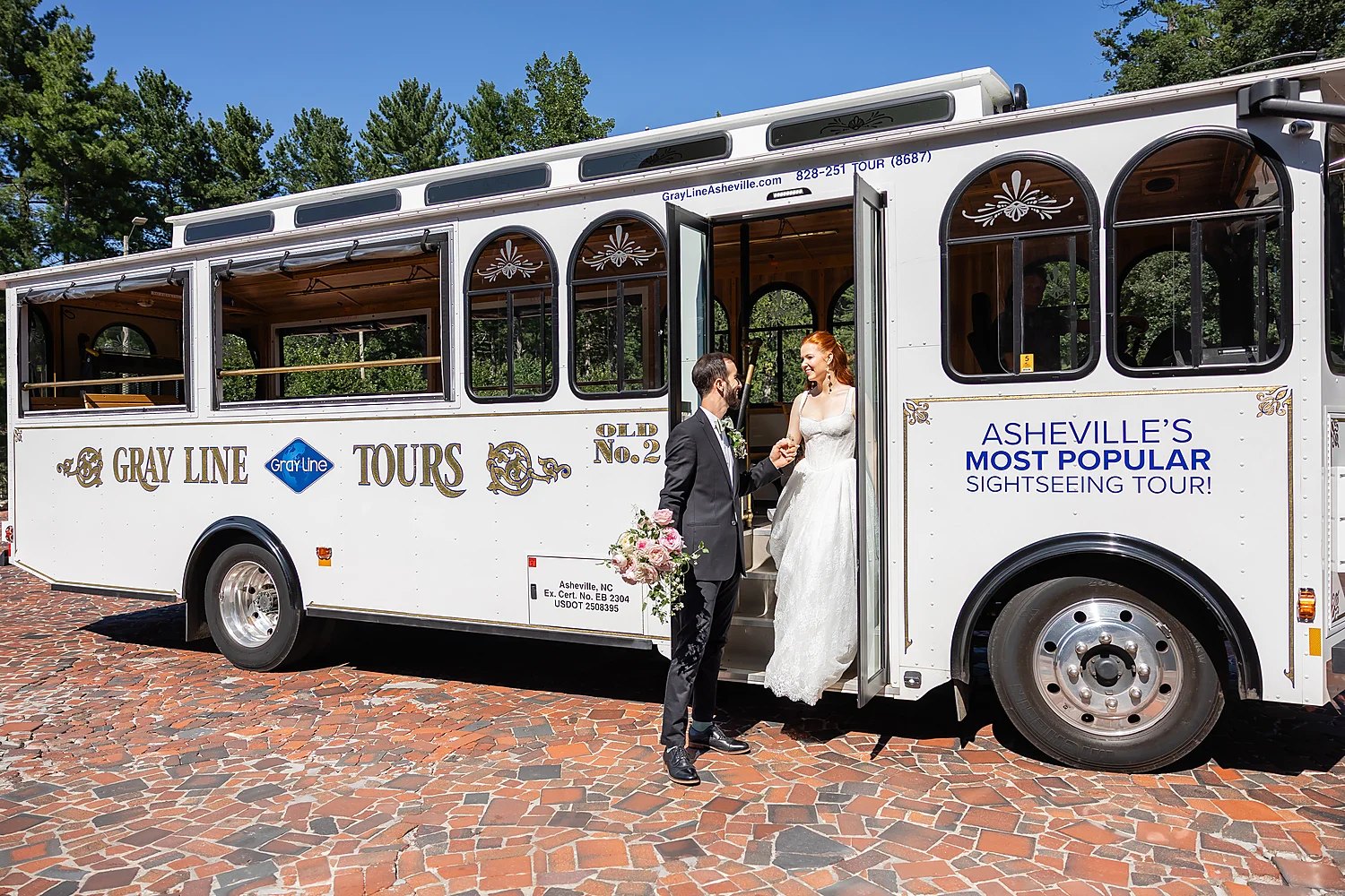 Wedding Connections Designs Omni Grove Park Inn The Styled Challenge Asheville bride groom tour bus Wedding Connections Designs Omni Grove Park Inn The Styled Challenge Asheville bride groom tour bus