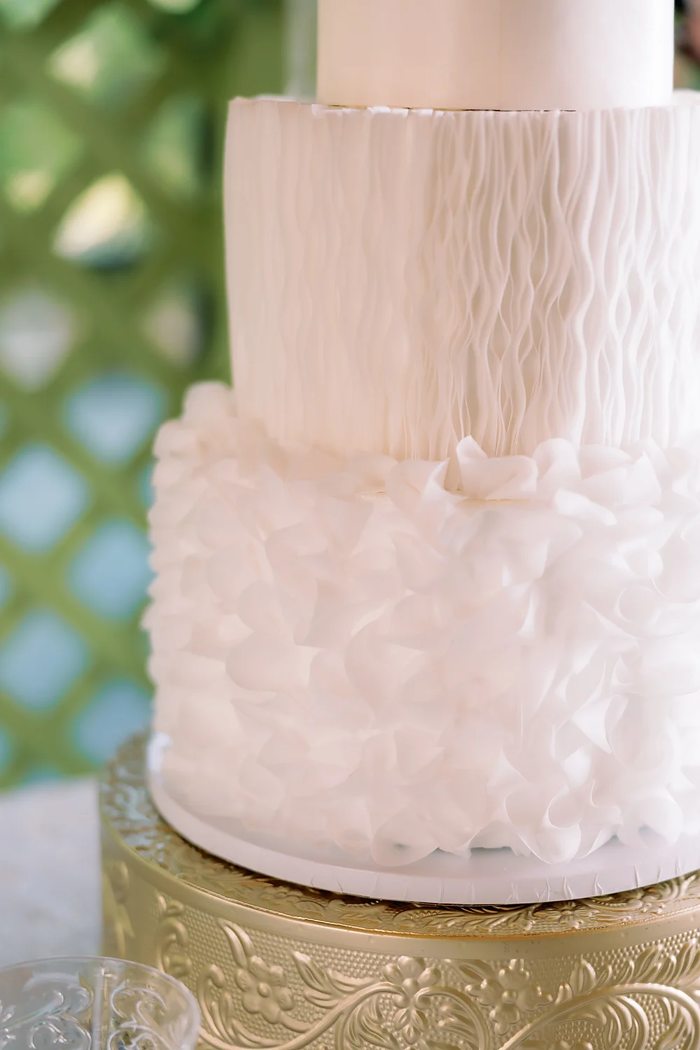 Wedding Connections Designs Omni Grove Park Inn The Styled Challenge Asheville elegant white ruffled wedding cake