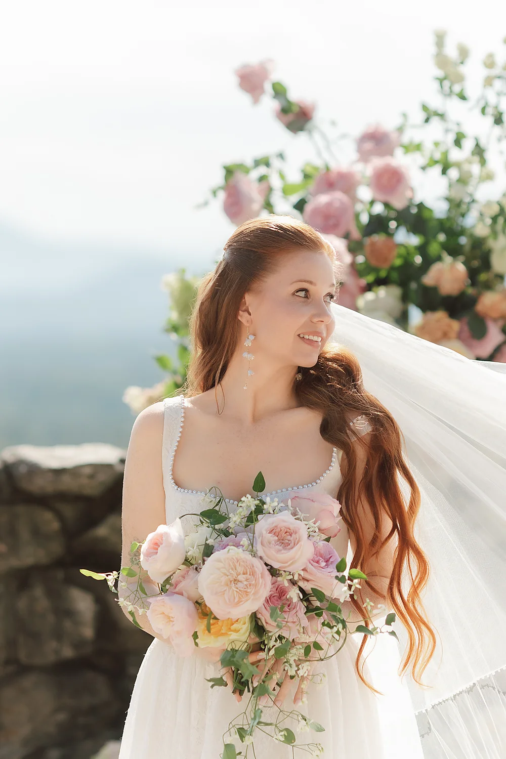 Wedding Connections Designs Omni Grove Park Inn The Styled Challenge Asheville smiling bride floral bouquet