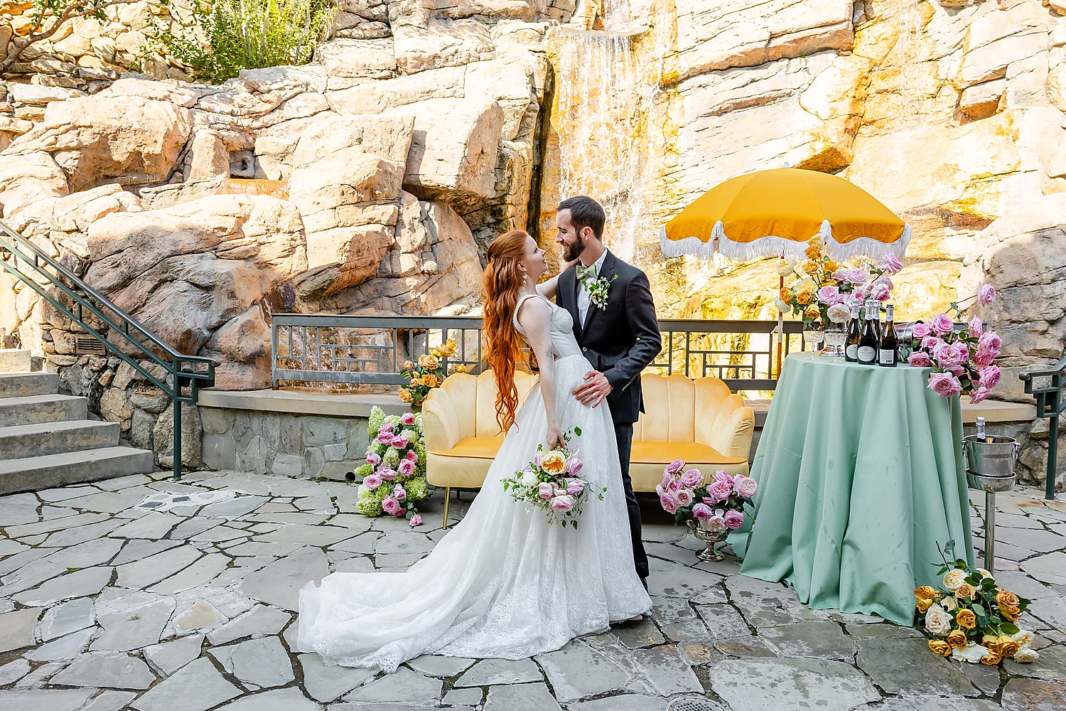 Wedding Connections Designs Omni Grove Park Inn The Styled Challenge Asheville wedding waterfall romantic flowers happy Wedding Connections Designs Omni Grove Park Inn The Styled Challenge Asheville wedding waterfall romantic flowers happy