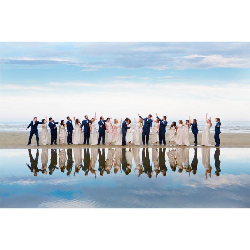 Golden Isles Georgia Bidal Party On The Beach Reflecting In The Water