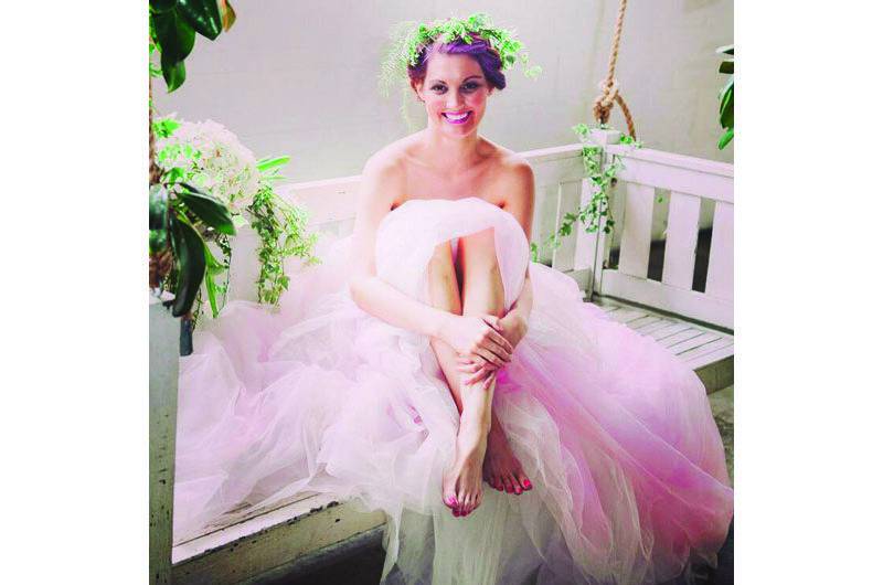 The Barefoot Bride swing long pink tulle dress