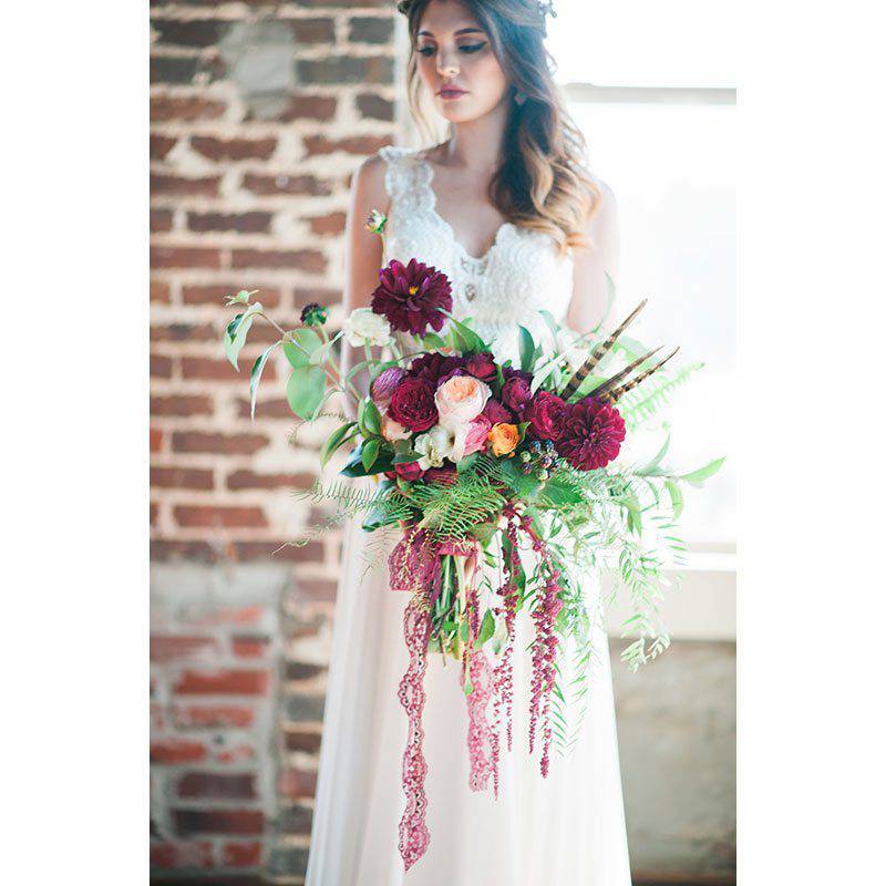 Piper Vine Photography Bride elaborate Deep Red bouquet