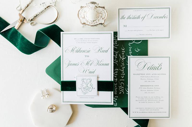 Makenzie Rath And James Waid Winter Wedding In Alabama Invitation Suite