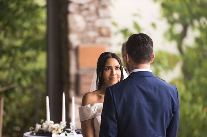 Kristal Caron & Stephen Meyer Couple Exchanging Vows