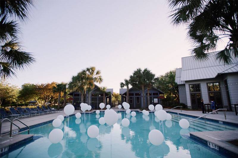 Baileigh Johnson & Christopher Fahey Rehearsal Dinner Pool Balloon Display