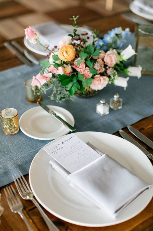 Carrie Henderson And Varun Kannan Tablescape Place Setting And Menu