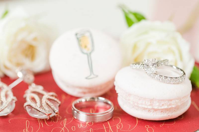 Kristin Almond & Jay Brown Wedding Rings On A Macaron