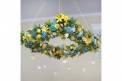 Weddings by Lulu hanging florals blue yellow decorations glass bauble lights
