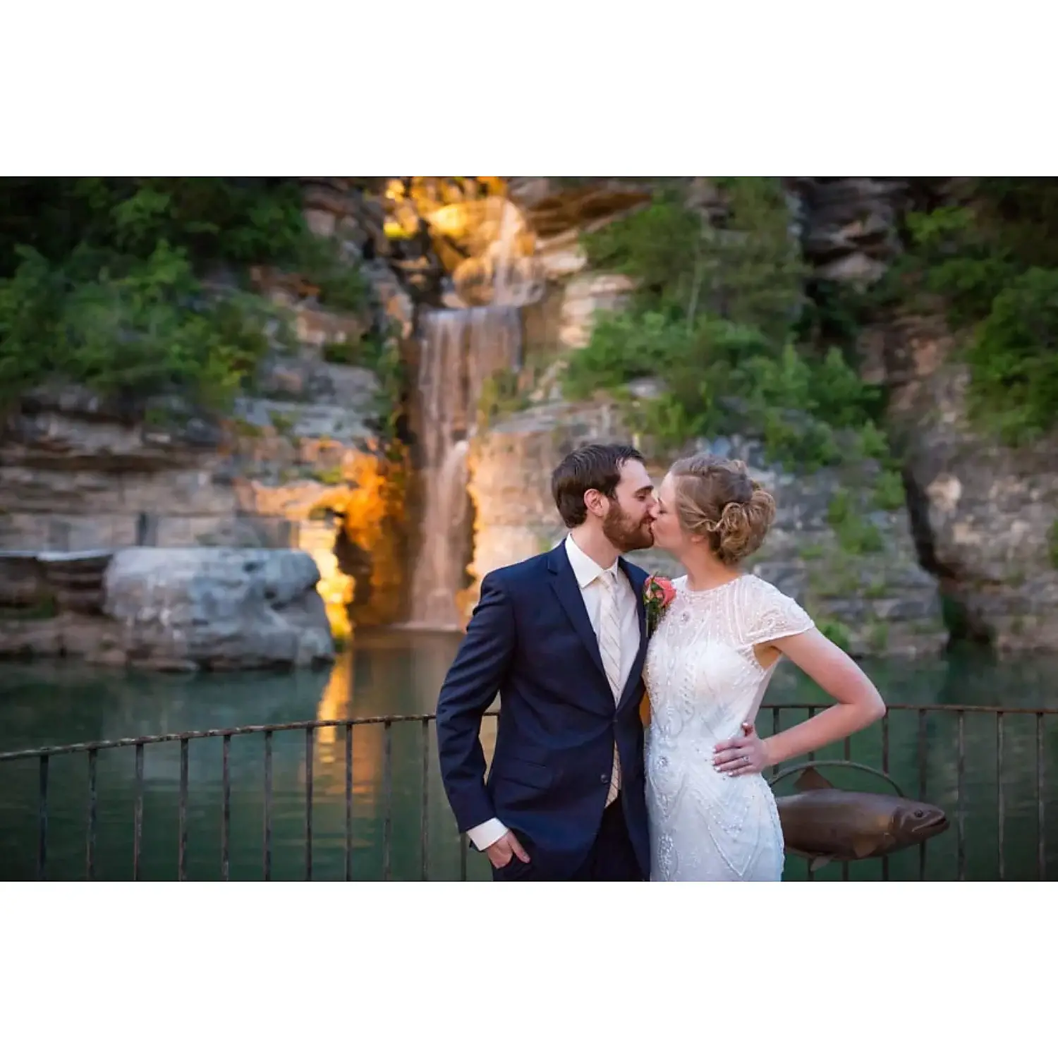 Dogwood Canyon Grill Patio Wedding Reception waterfall