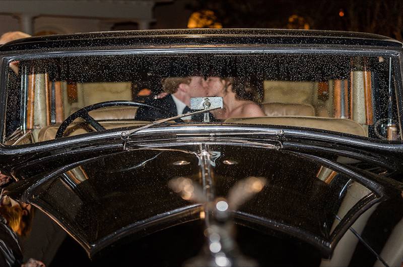 Callie And Gil Hanahan Bride And Groom Kissing In Car