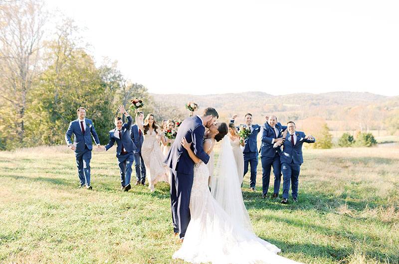 Kimberly Hernandez & Michael Kelly Bridal Party Watching Couple Kiss