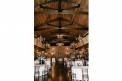 Reception Hall Cedar round tables draped in white linens