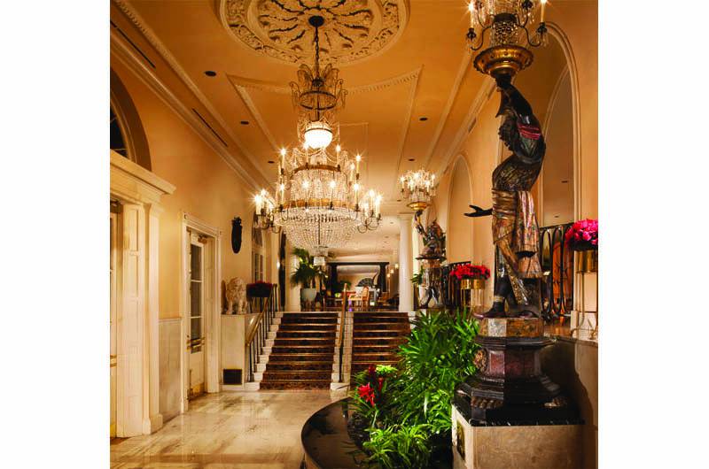 Omni Royal Orleans lobby entrance glass chandelier